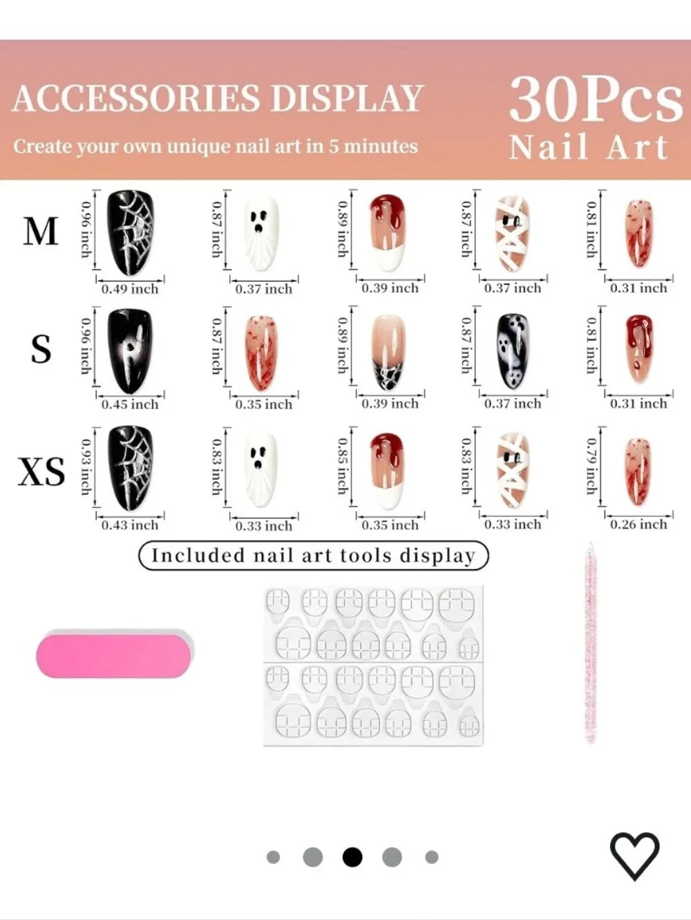 30Pcs Halloween Ghost Press on Nails Almond Spider Web, Mummy, Blood Drip